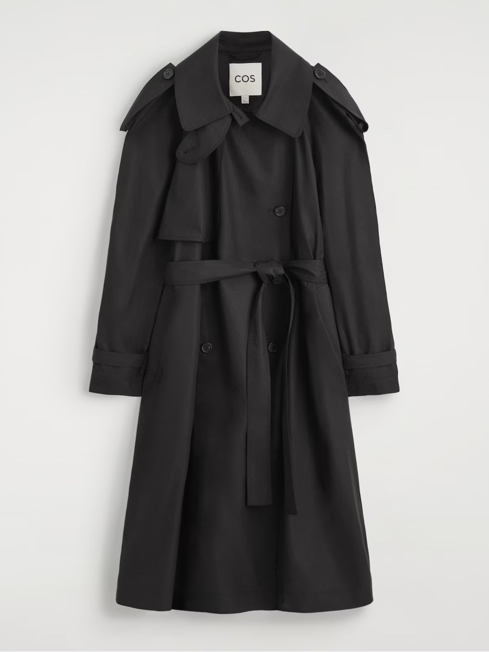 COS MOCK-NECK COTTON TRENCH COAT in BLACK Color Size XSmall NWT